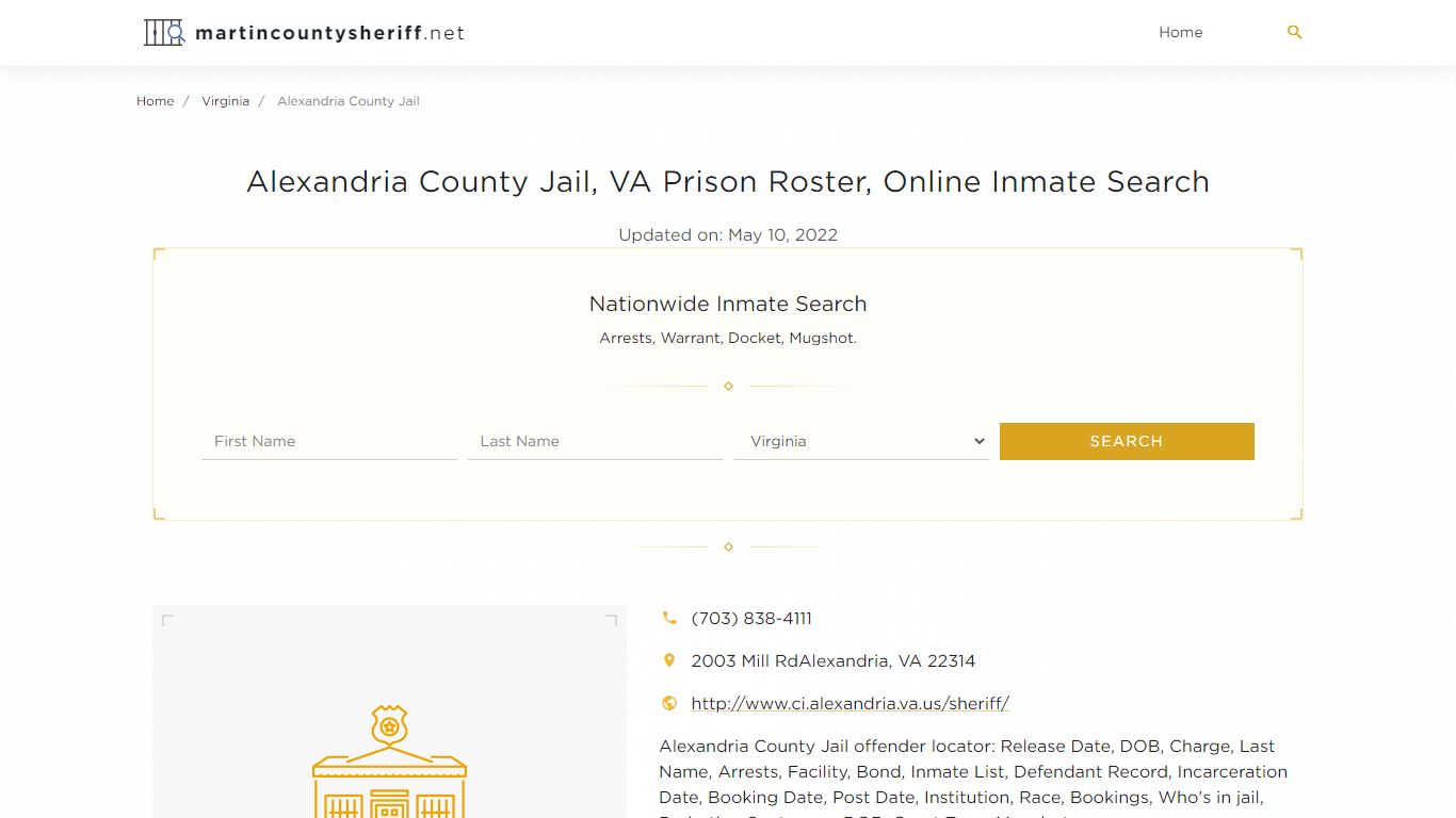 Alexandria County Jail, VA Prison Roster, Online Inmate Search