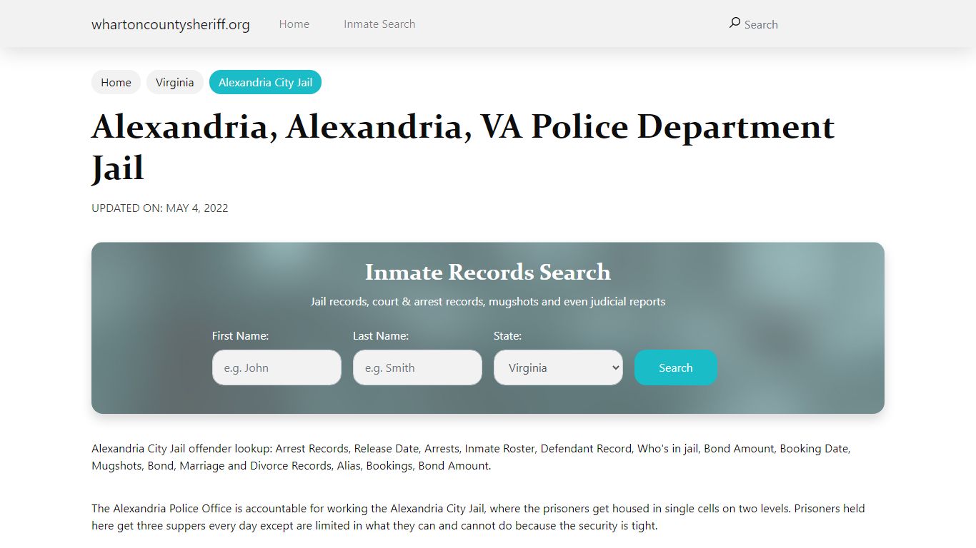 Alexandria, VA City Jail Inmates, Arrests